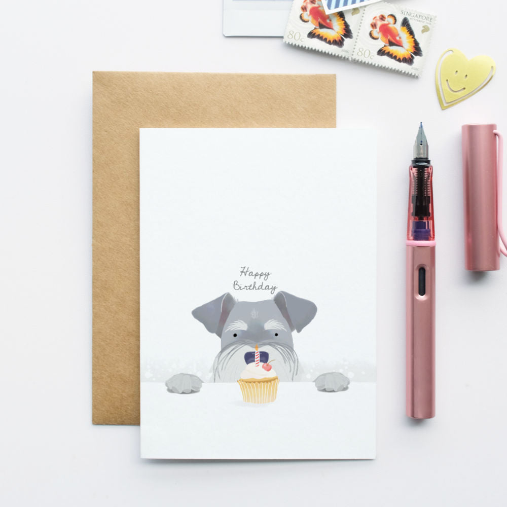 Schnauzer & Cake Birthday Card