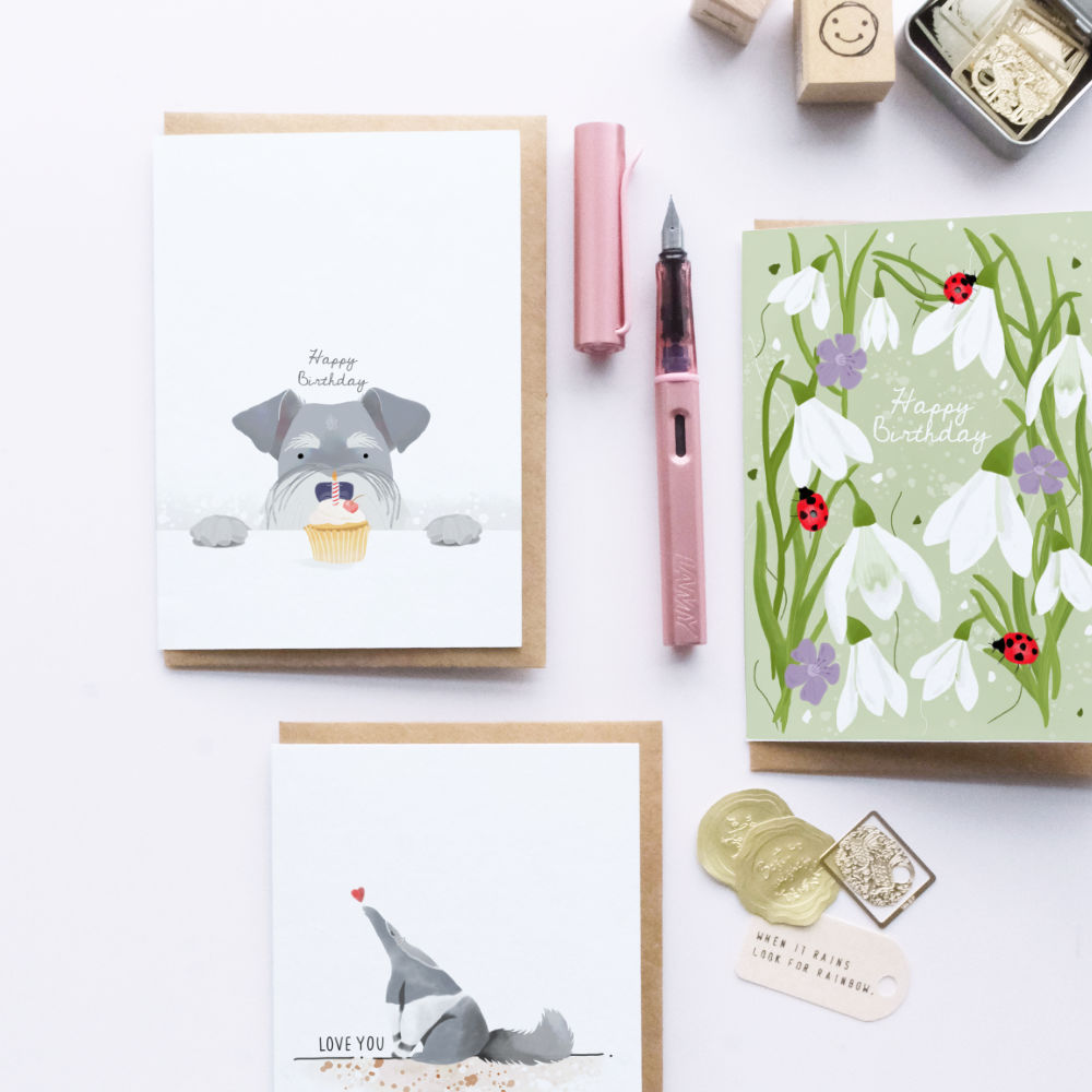 Schnauzer & Cake Birthday Card