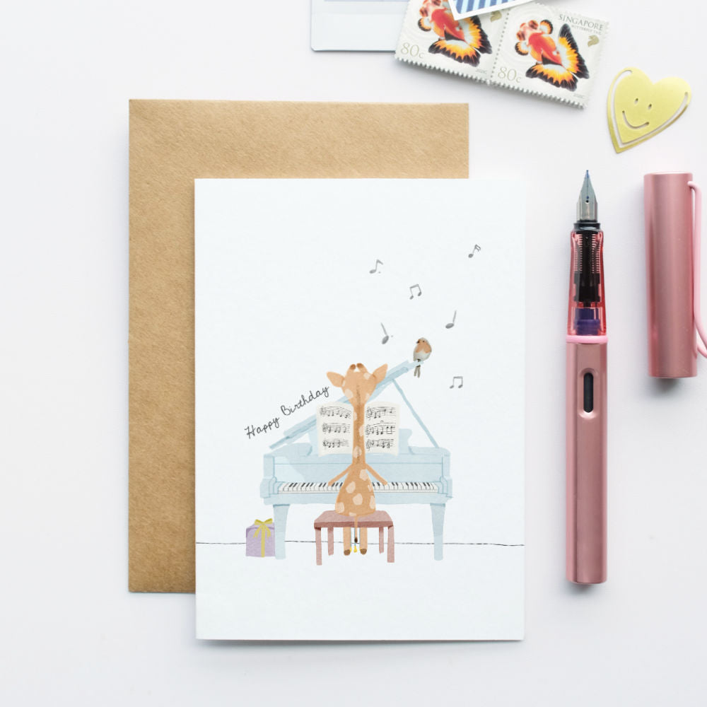 Giraffe & Piano Birthday Card