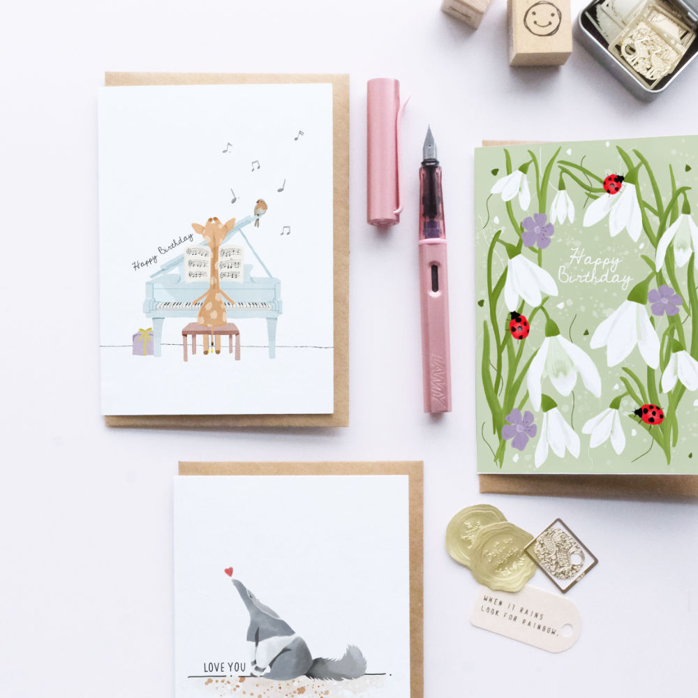 Giraffe & Piano Birthday Card