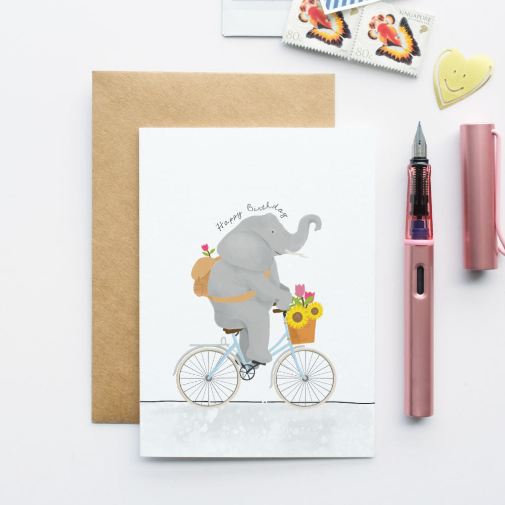 Elephant Cycling Birthday Card