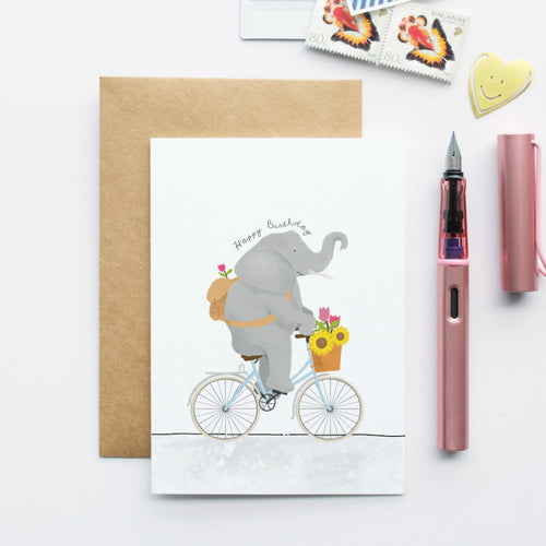 Elephant Cycling Birthday Card
