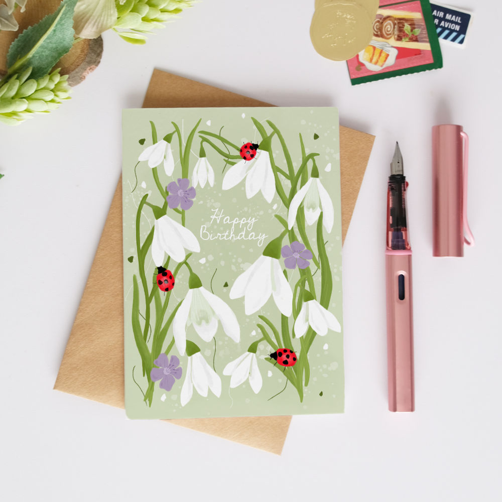 Snowdrop Birthday Card