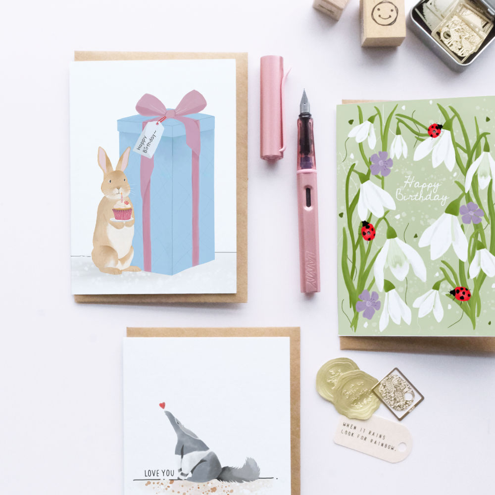 Rabbit & Present Birthday Card