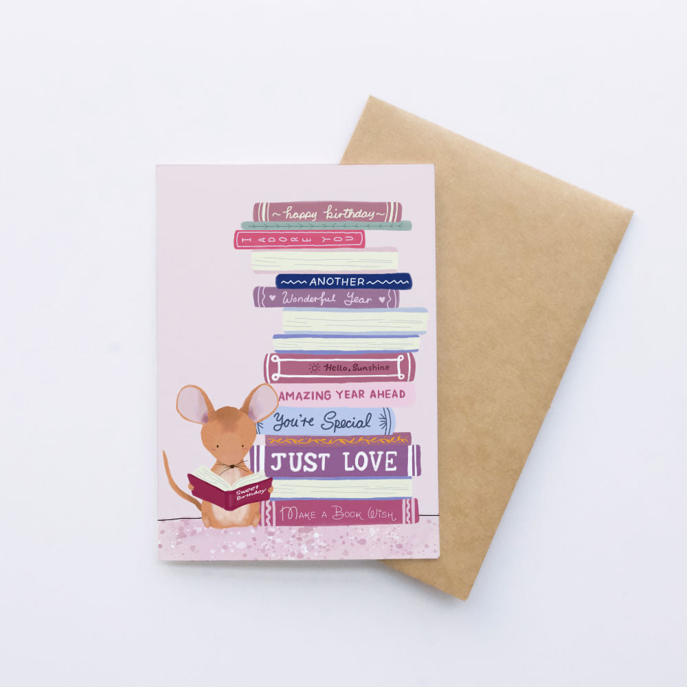 Mouse & Books Birthday Card