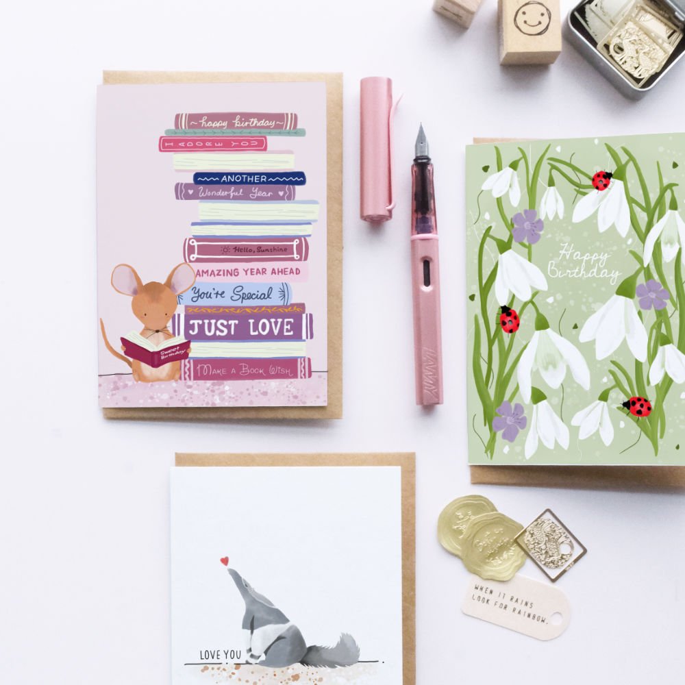 Mouse & Books Birthday Card