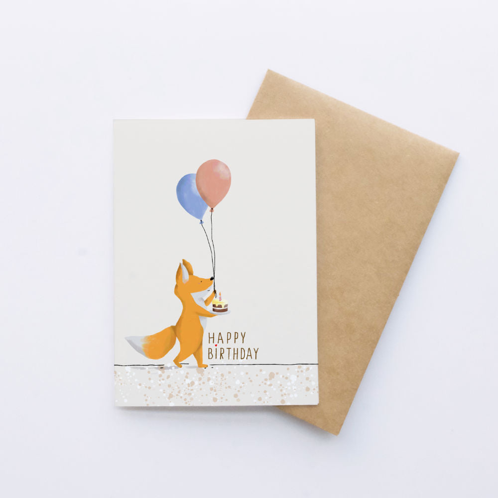 Fox & Balloon Birthday Card