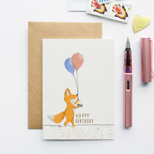 Fox & Balloon Birthday Card