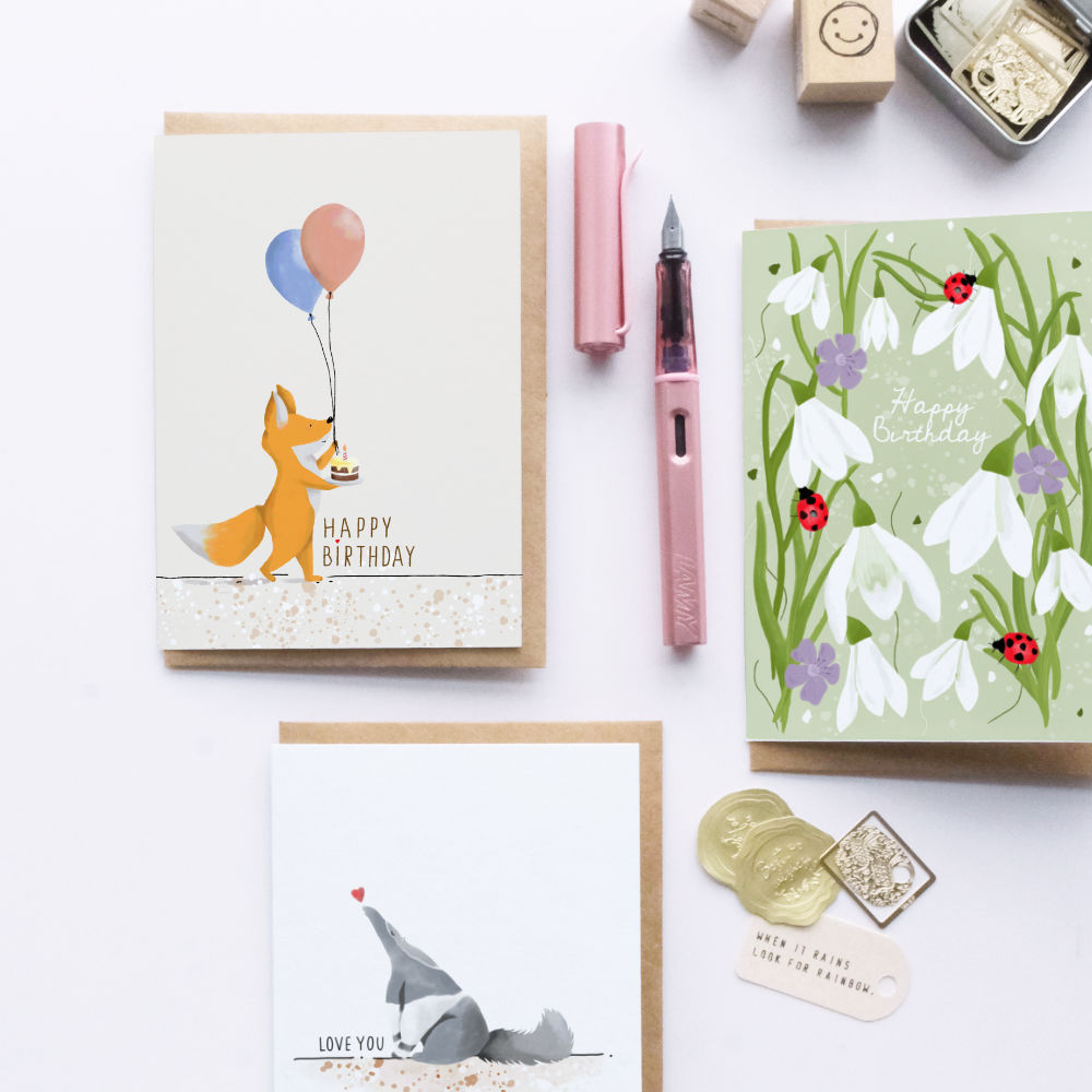 Fox & Balloon Birthday Card