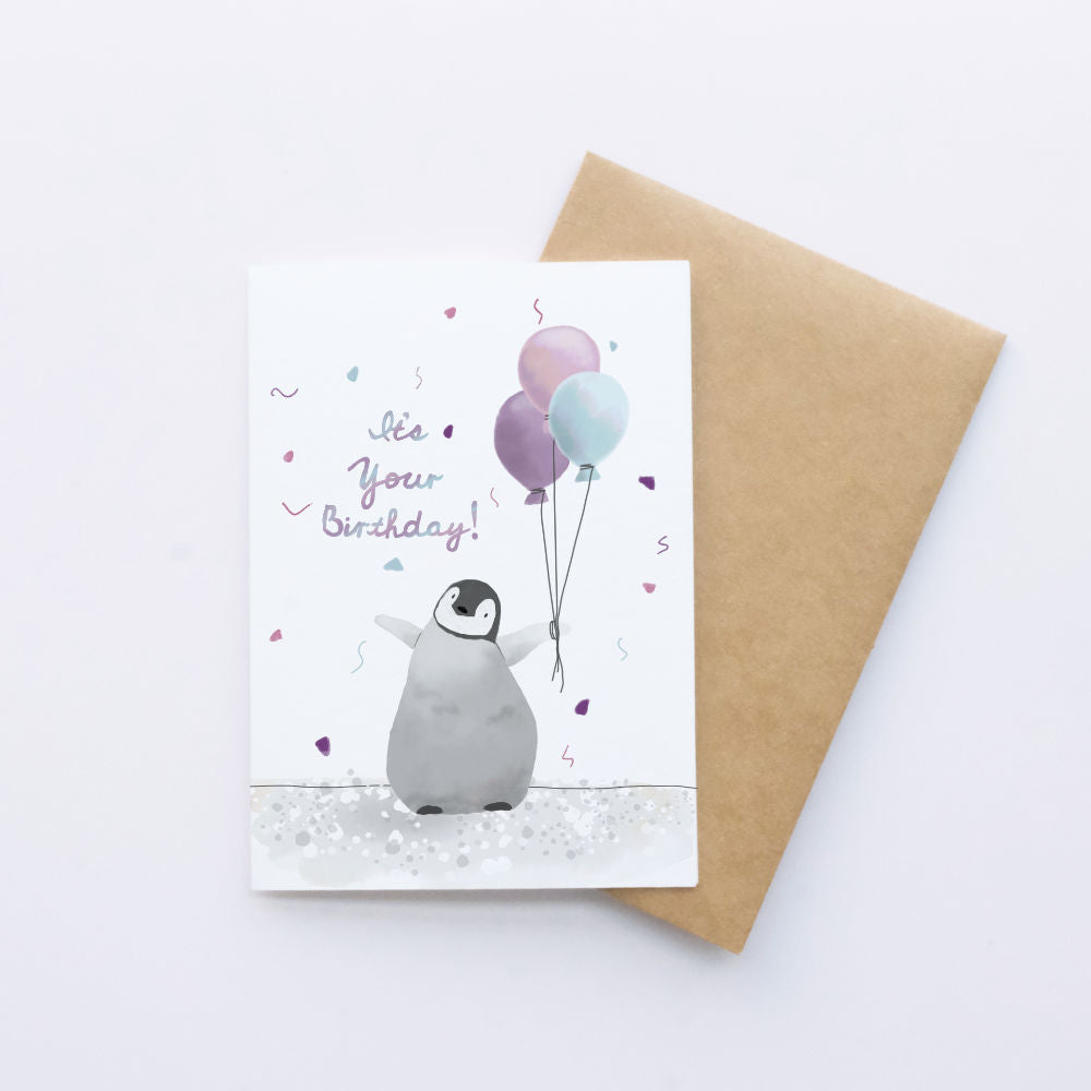 Penguin & Balloon Birthday Card
