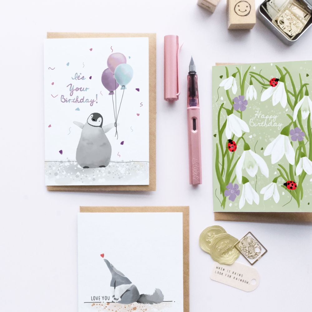 Penguin & Balloon Birthday Card