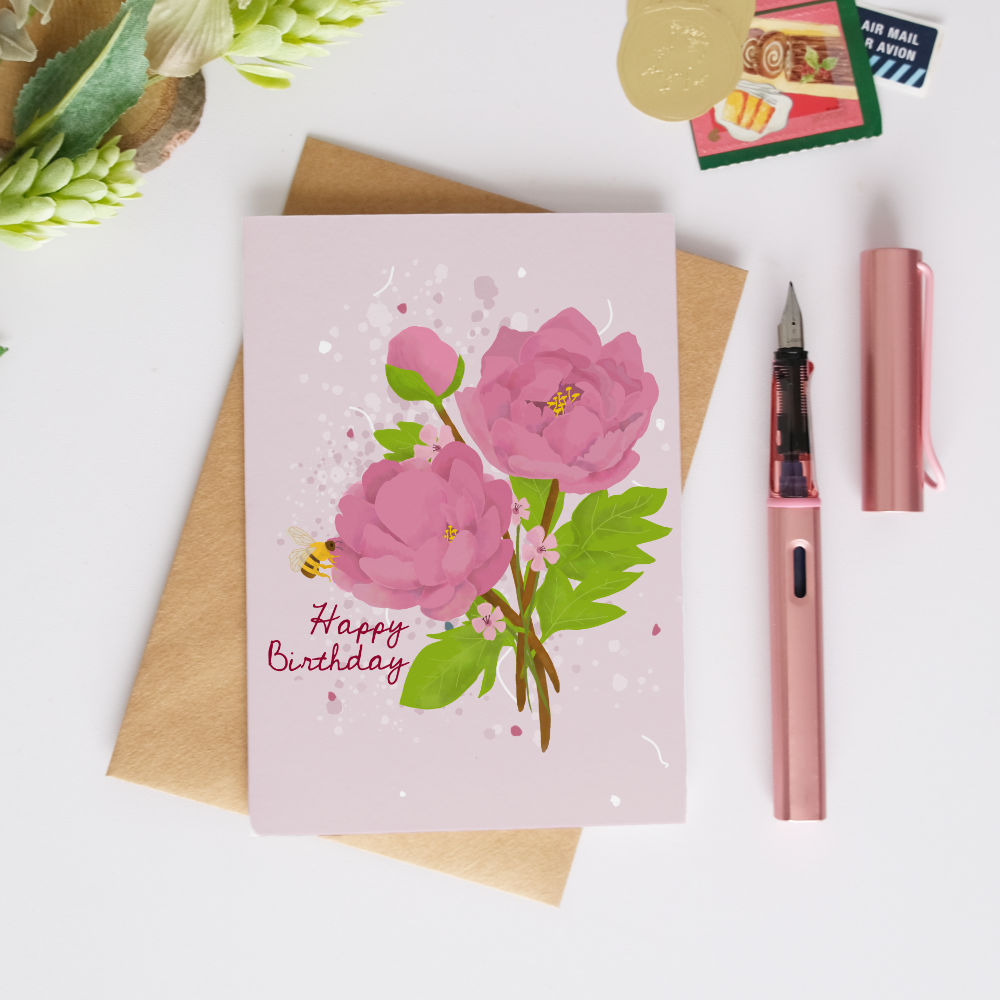 Peony Birthday Card